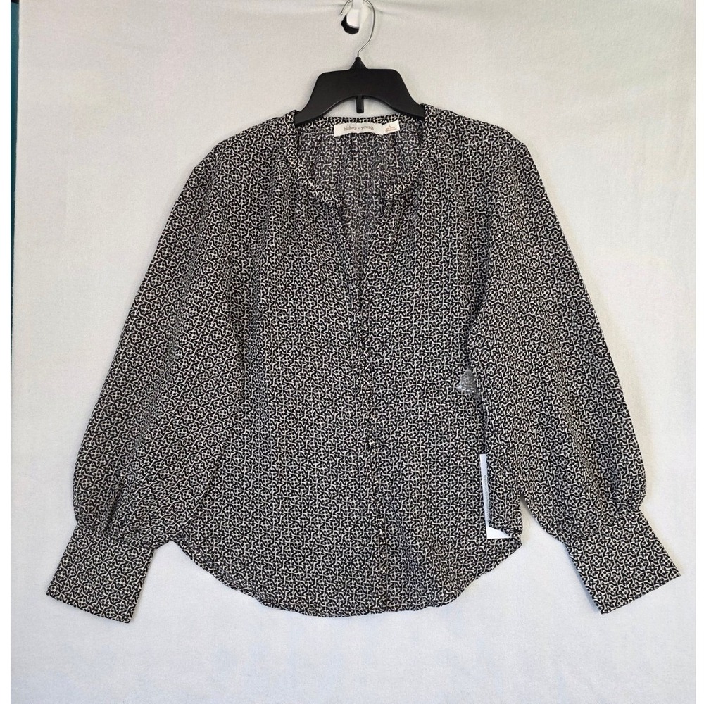 Bishop + Young K4CTW1902B Blouse L Black White Geometric Balloon Sleeve Career